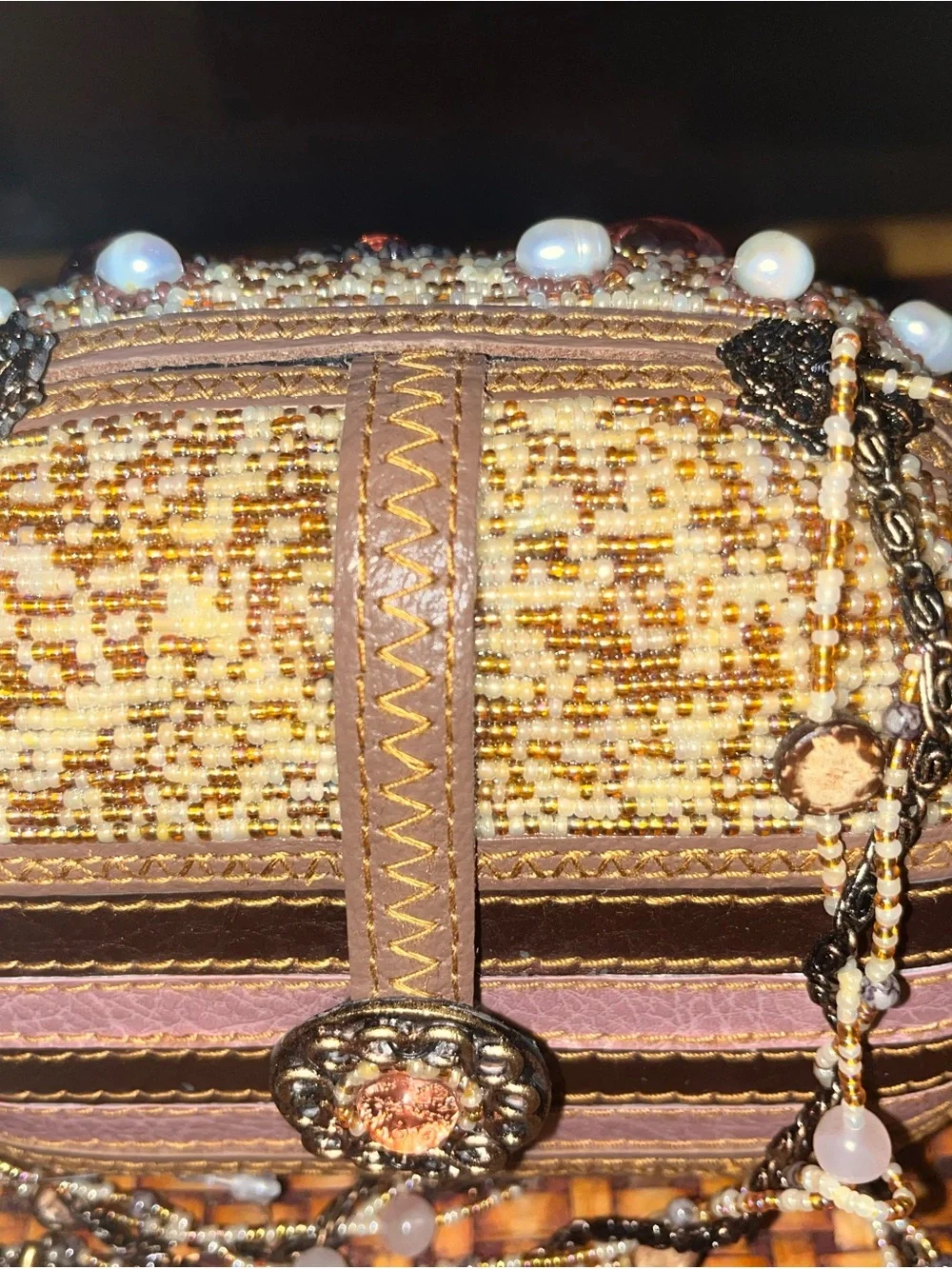 Mary Frances Beaded Evening Clutch with Pearl Fringe